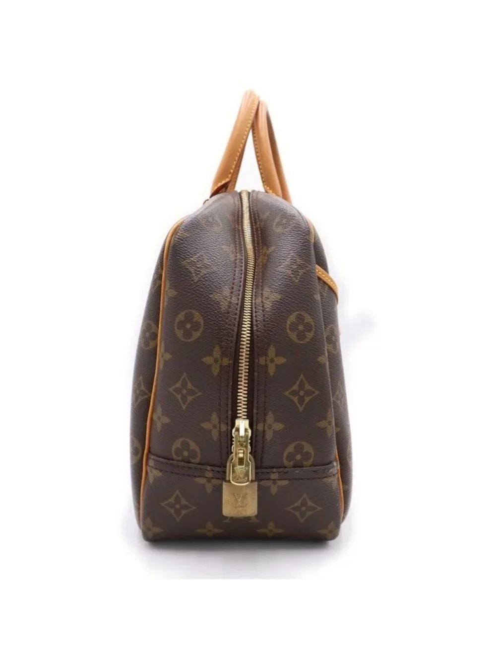 Louis Vuitton Monogram Deauville Handbag Brown Leather Gold